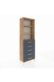 Arges Dolap 3 Raflı 5 Çekmeceli 60x30x182 Çam-Antrasit