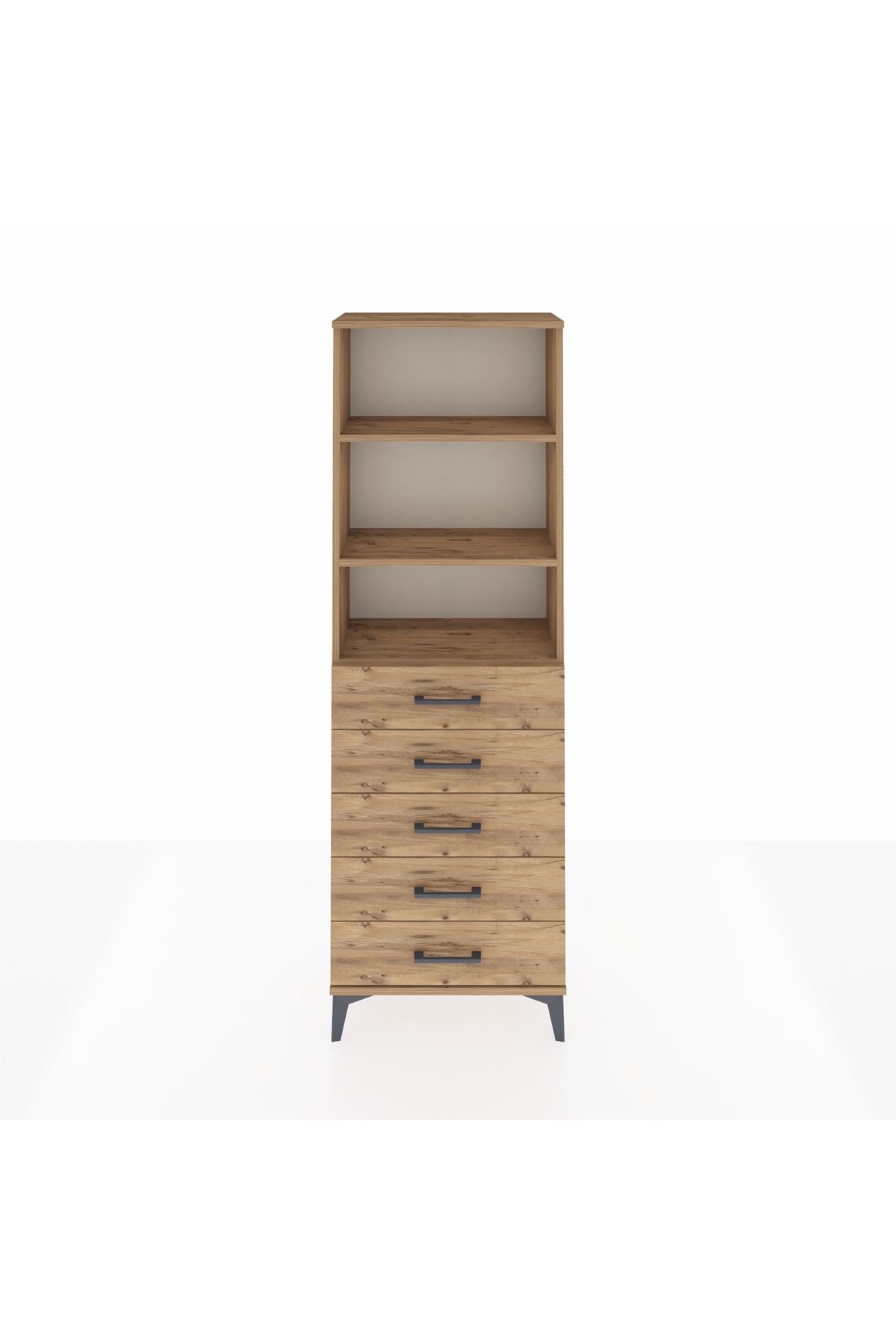 Arges Dolap 3 Raflı 5 Çekmeceli 60x30x182 Çam-Çam