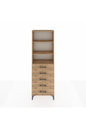 Arges Dolap 3 Raflı 5 Çekmeceli 60x30x182 Çam-Çam