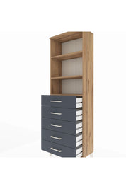 Arges Dolap 3 Raflı 5 Çekmeceli 60x30x182 Çam-Antrasit