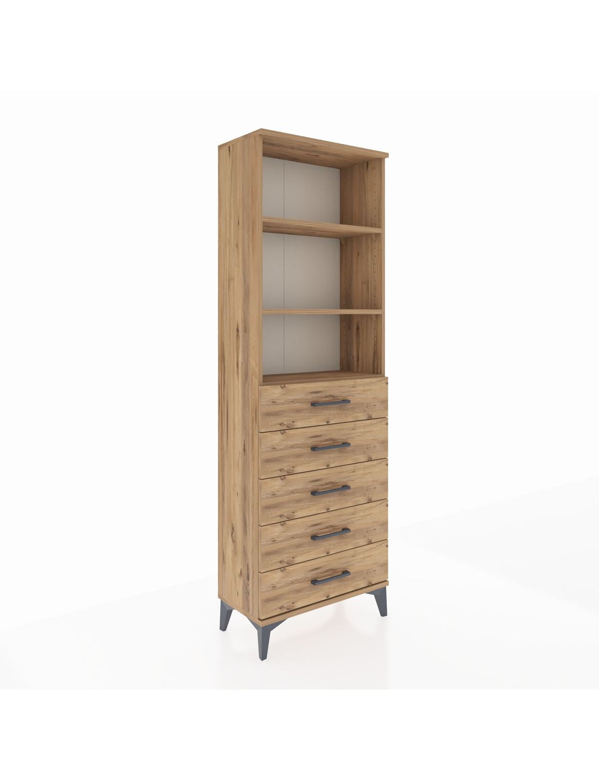 Arges Dolap 3 Raflı 5 Çekmeceli 60x30x182 Çam-Çam