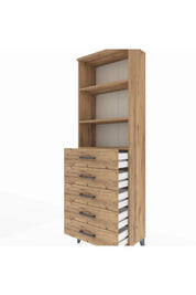 Arges Dolap 3 Raflı 5 Çekmeceli 60x30x182 Çam-Çam