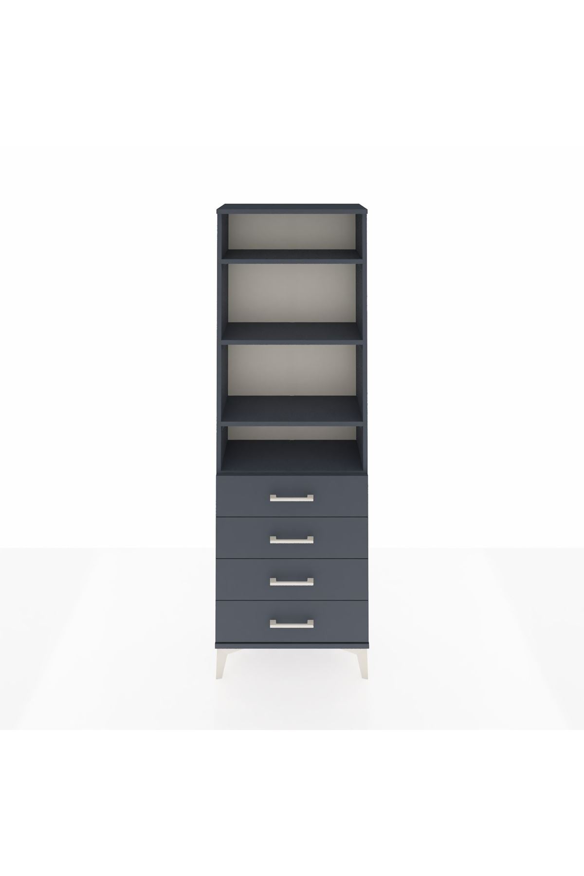 Arges Dolap 4 Raflı 4 Çekmeceli 60x30x182 Antrasit-Antrasit