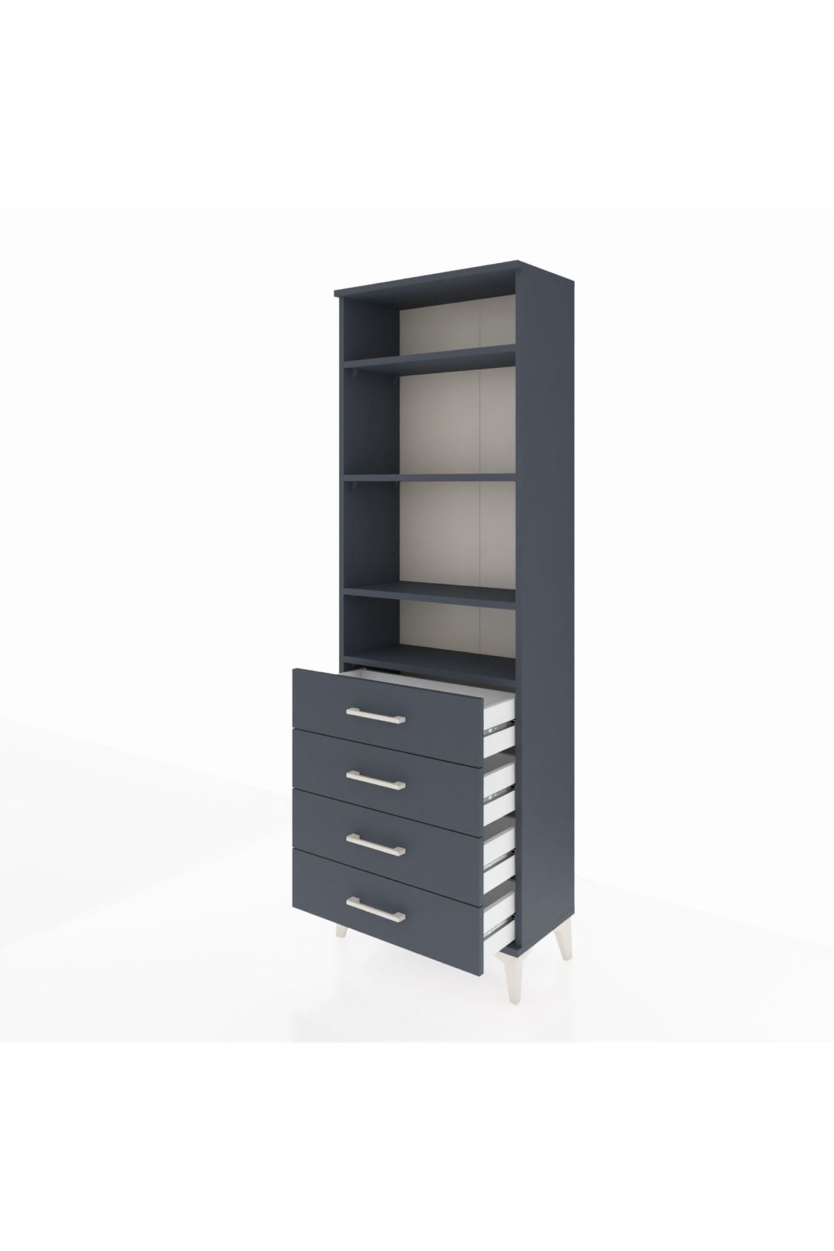 Arges Dolap 4 Raflı 4 Çekmeceli 60x30x182 Antrasit-Antrasit