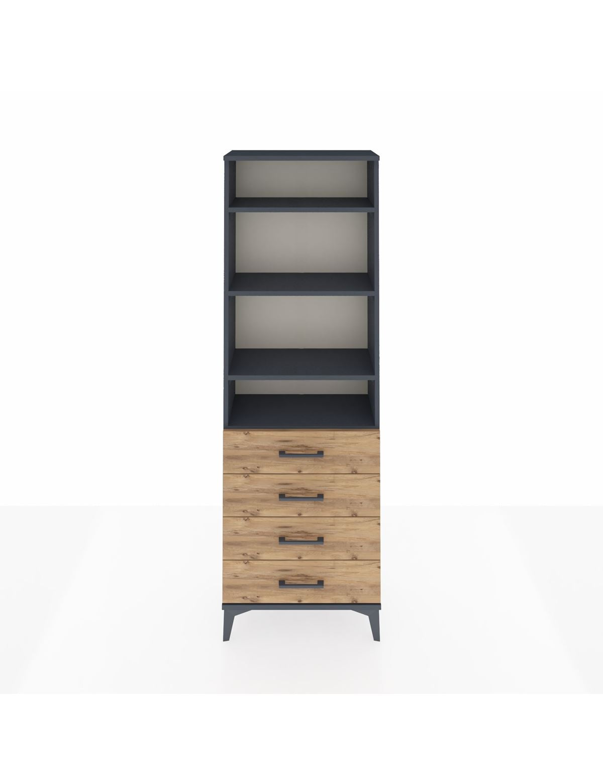 Arges Dolap 4 Raflı 4 Çekmeceli 60x30x182 Antrasit-Çam