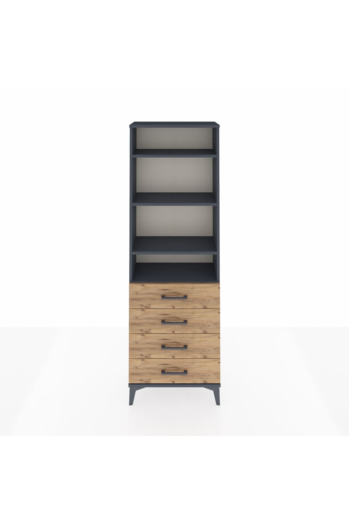 Arges Dolap 4 Raflı 4 Çekmeceli 60x30x182 Antrasit-Çam