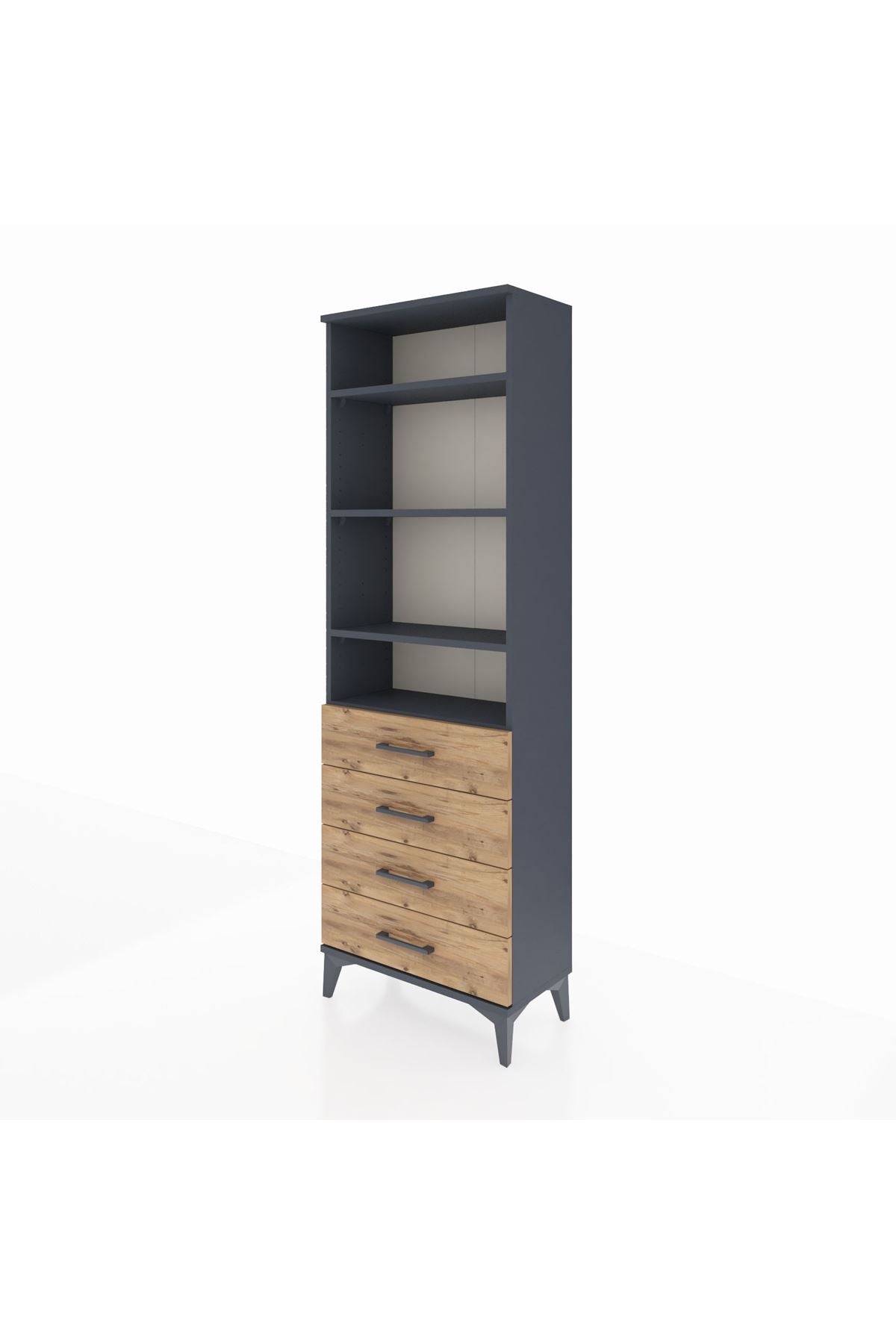 Arges Dolap 4 Raflı 4 Çekmeceli 60x30x182 Antrasit-Çam