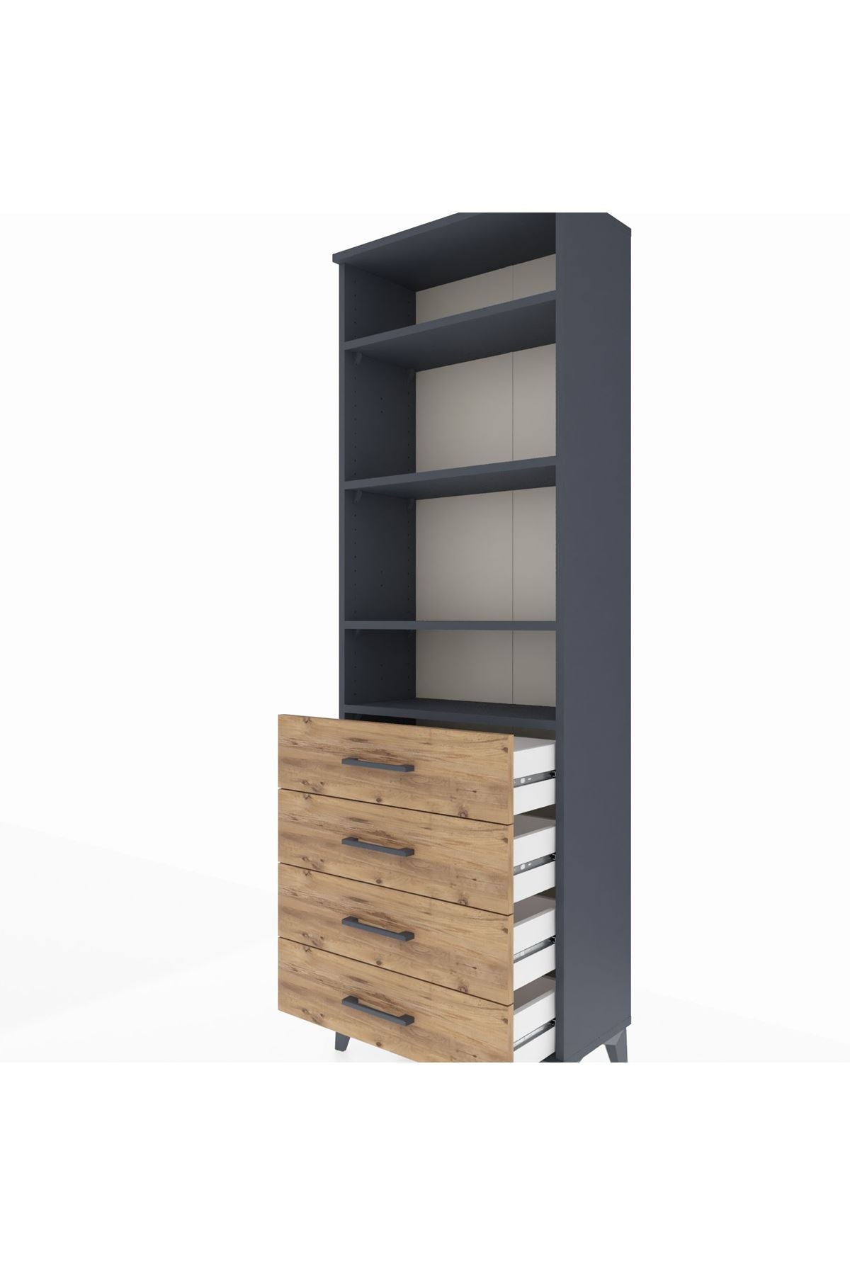 Arges Dolap 4 Raflı 4 Çekmeceli 60x30x182 Antrasit-Çam