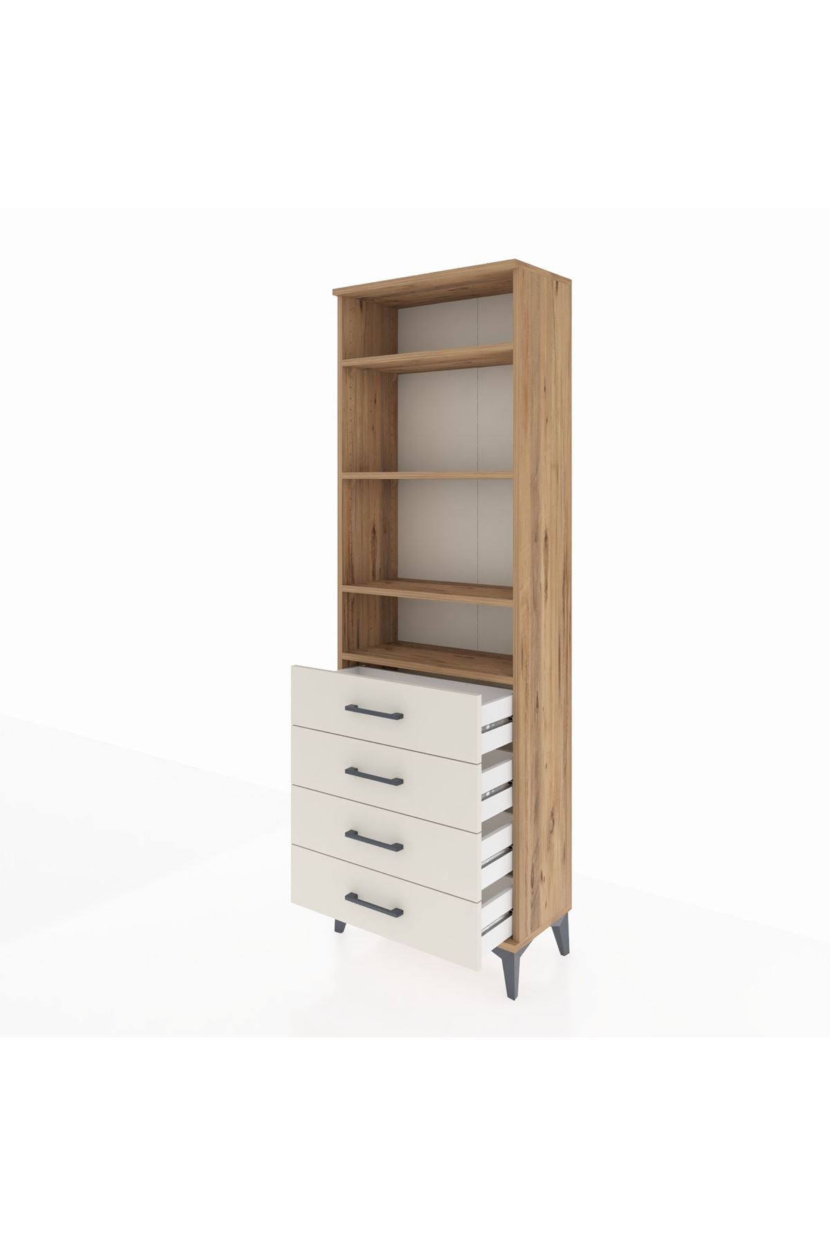 Arges Dolap 4 Raflı 4 Çekmeceli 60x30x182 Çam-Aytaşı