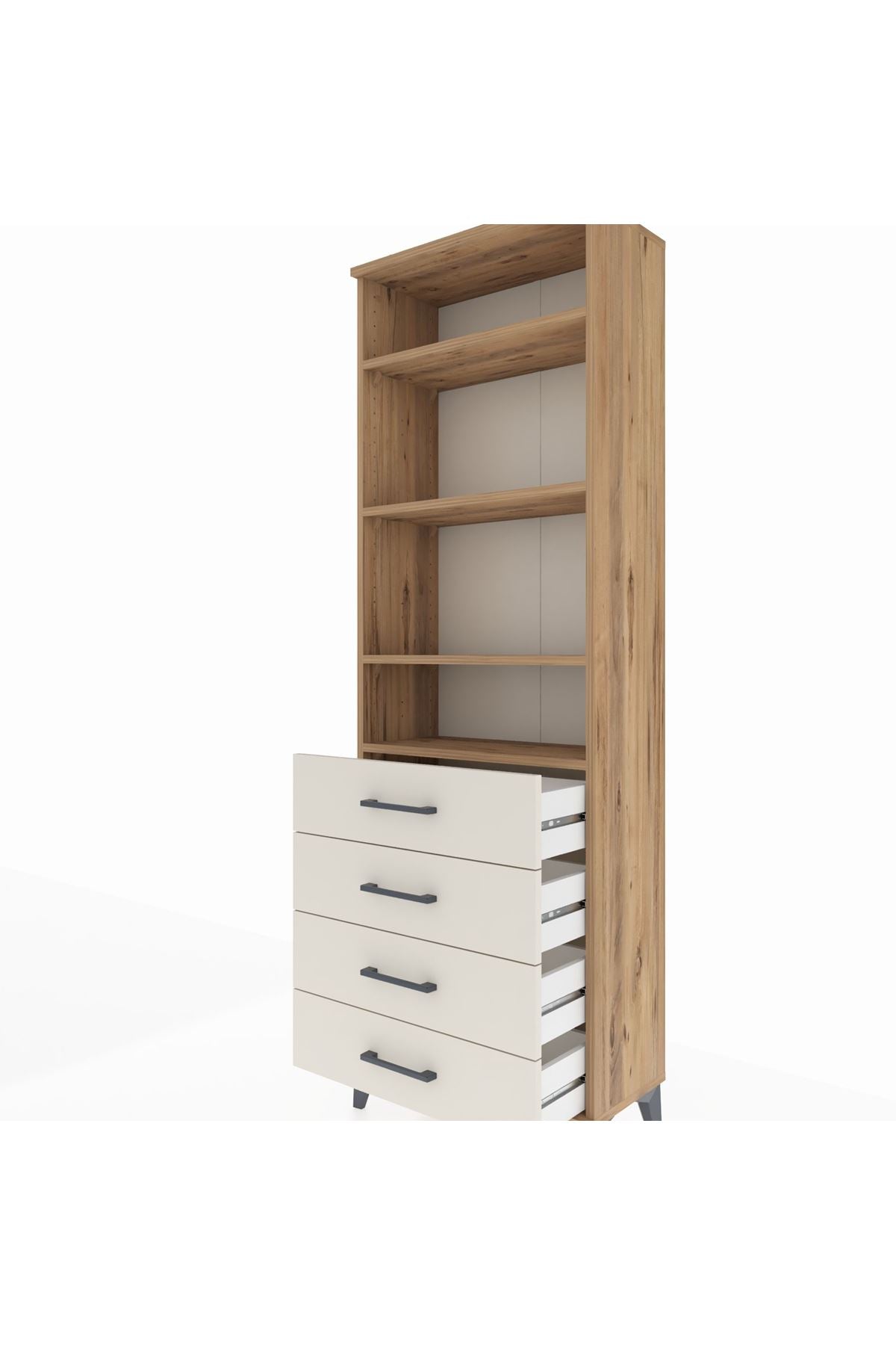 Arges Dolap 4 Raflı 4 Çekmeceli 60x30x182 Çam-Aytaşı