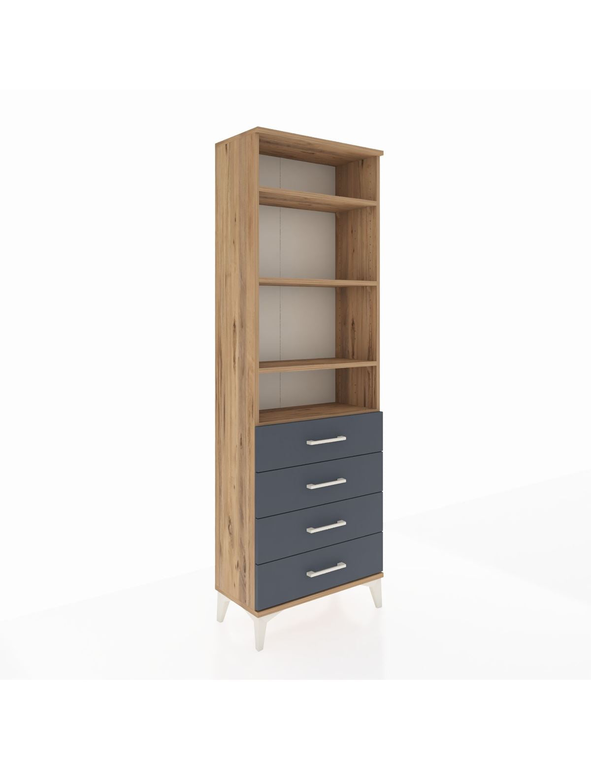 Arges Dolap 4 Raflı 4 Çekmeceli 60x30x182 Çam-Antrasit