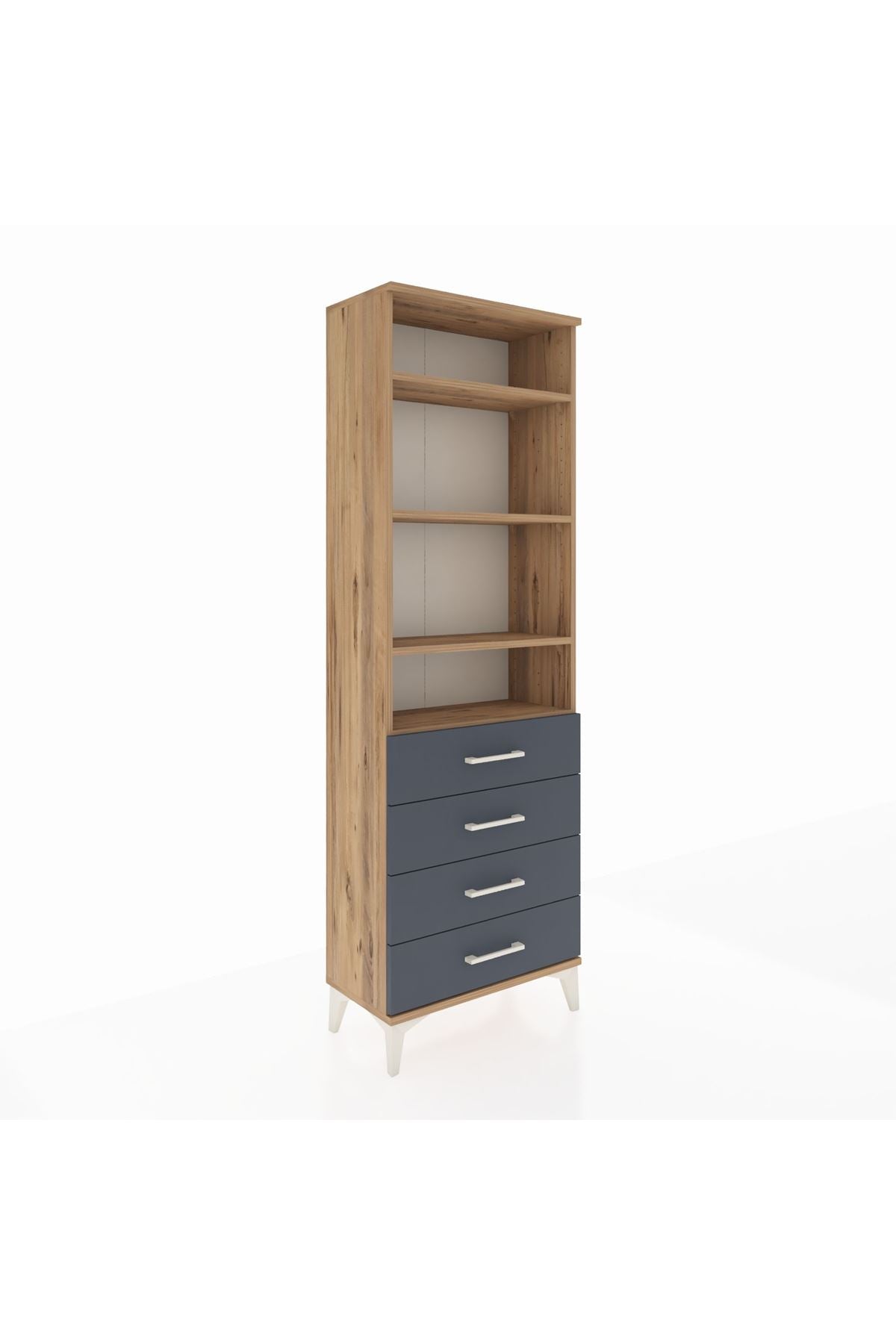 Arges Dolap 4 Raflı 4 Çekmeceli 60x30x182 Çam-Antrasit