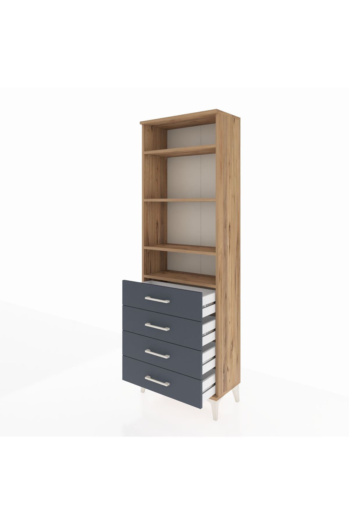 Arges Dolap 4 Raflı 4 Çekmeceli 60x30x182 Çam-Antrasit