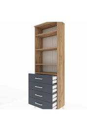 Arges Dolap 4 Raflı 4 Çekmeceli 60x30x182 Çam-Antrasit