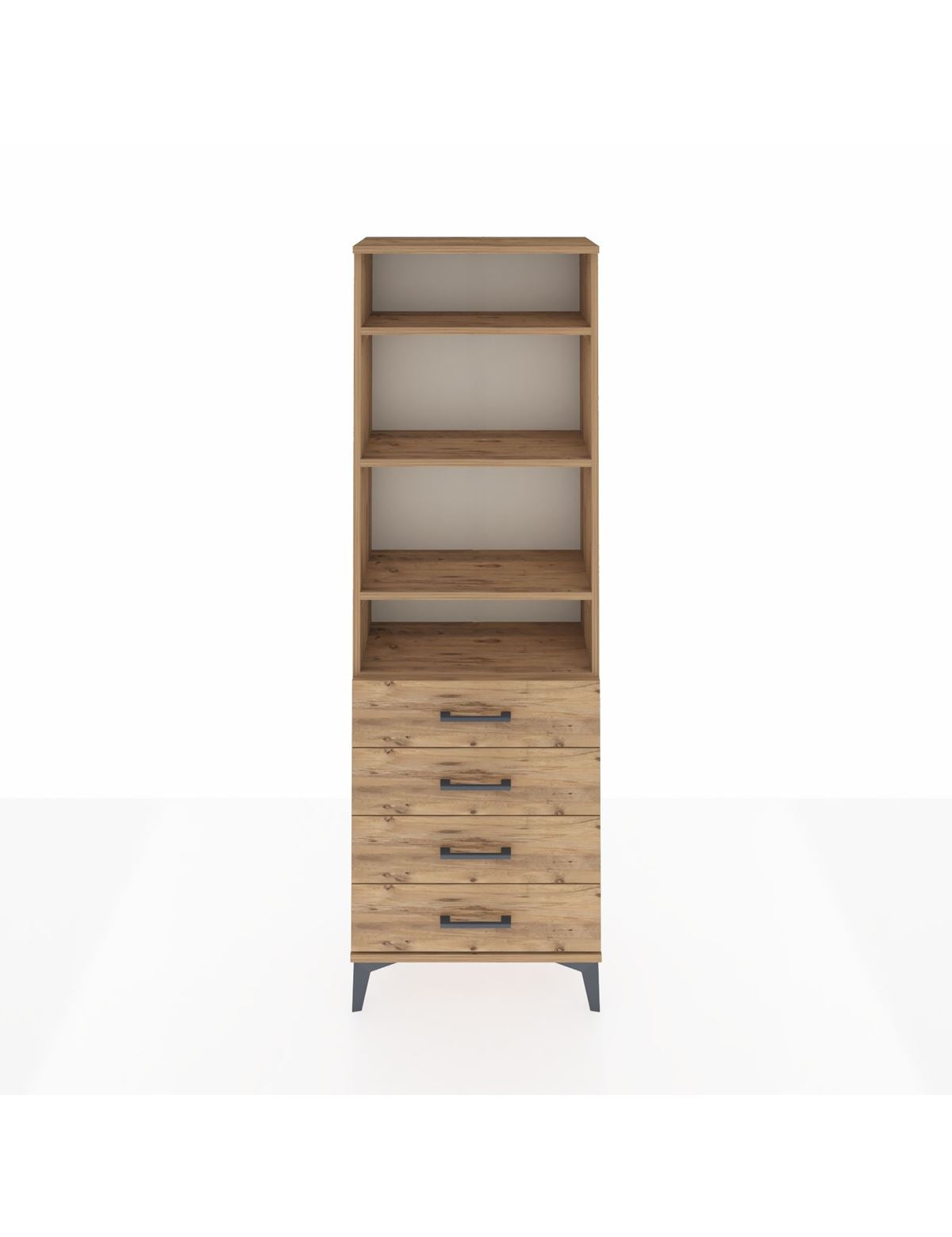 Arges Dolap 4 Raflı 4 Çekmeceli 60x30x182 Çam-Çam