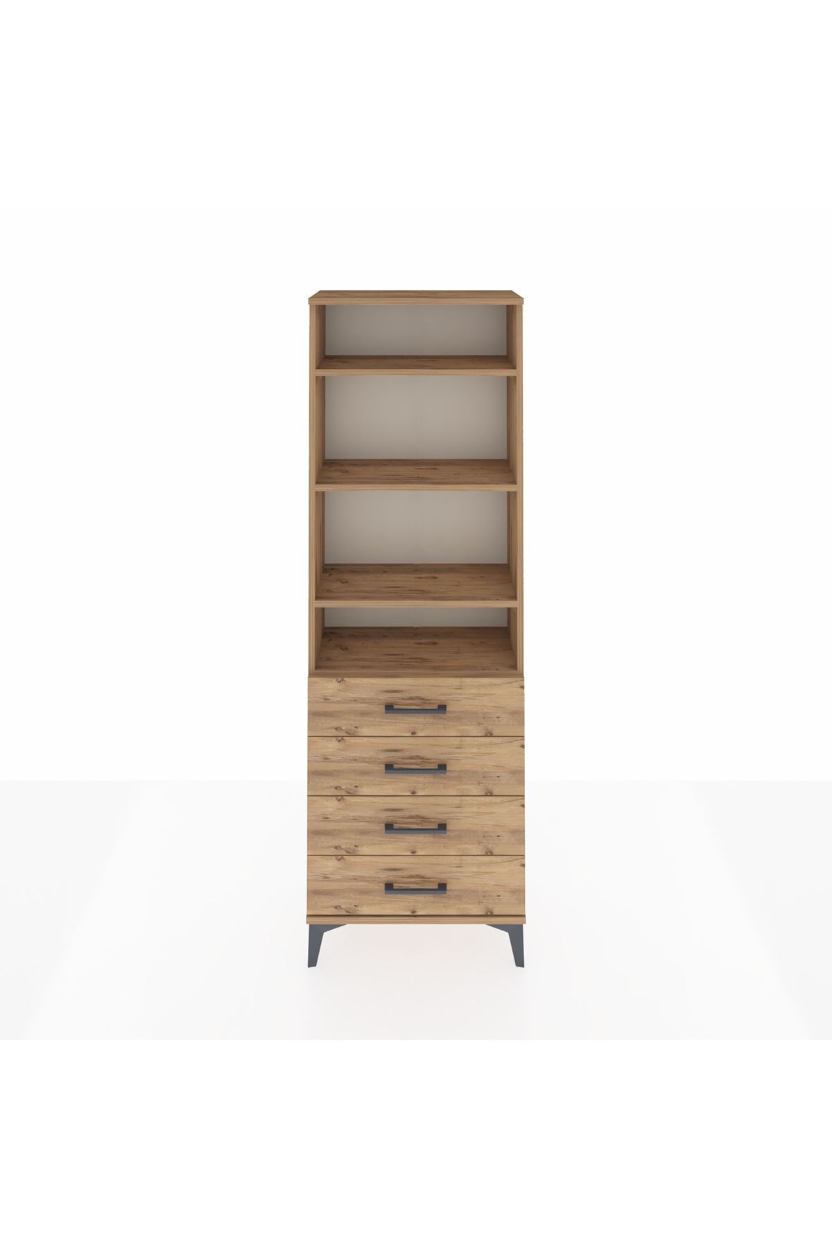 Arges Dolap 4 Raflı 4 Çekmeceli 60x30x182 Çam-Çam