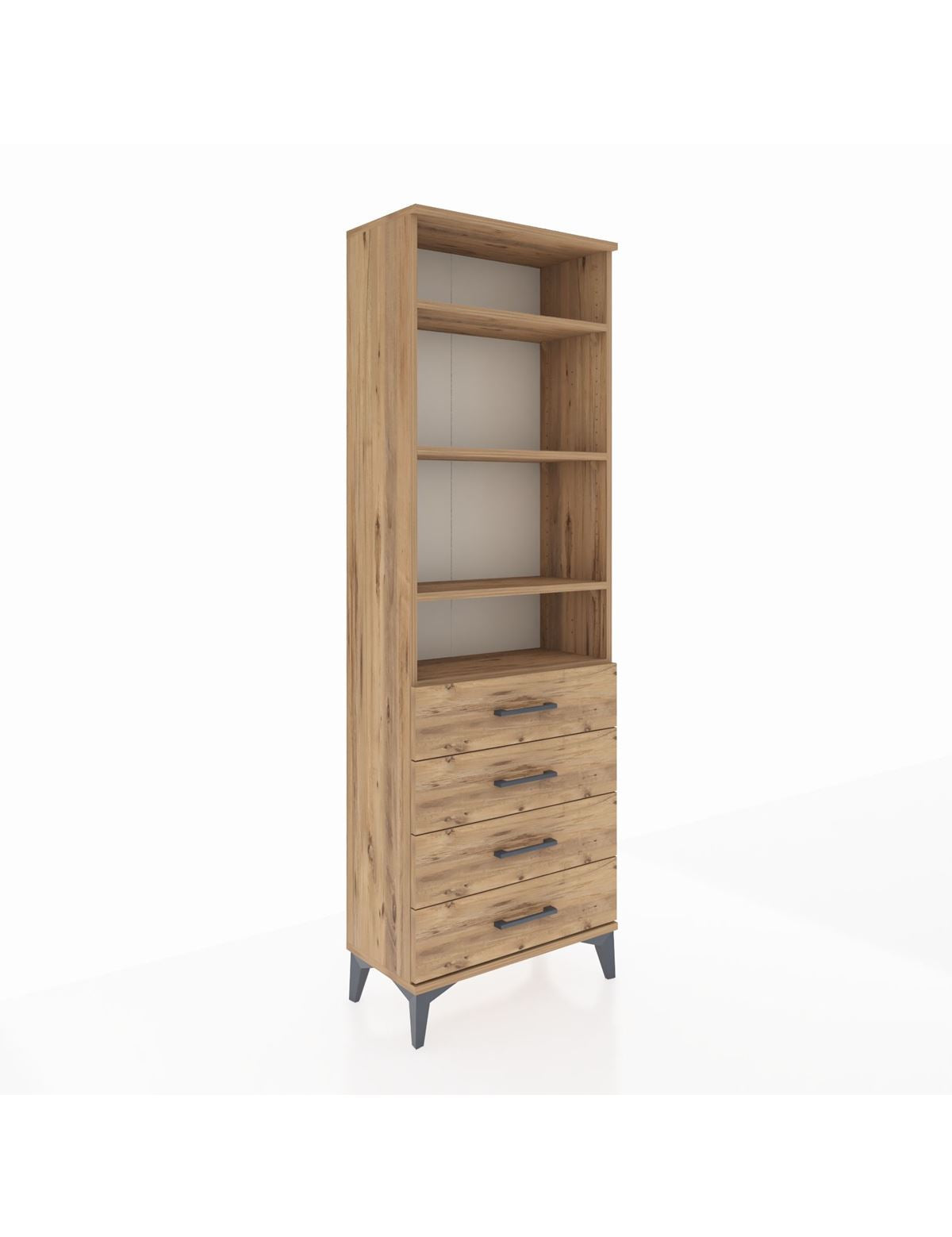 Arges Dolap 4 Raflı 4 Çekmeceli 60x30x182 Çam-Çam