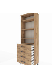 Arges Dolap 4 Raflı 4 Çekmeceli 60x30x182 Çam-Çam