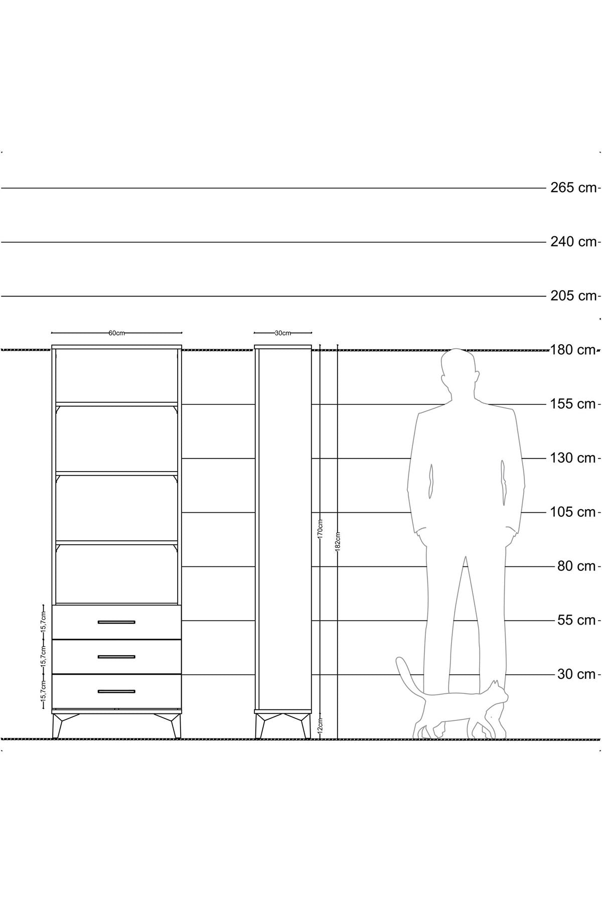 Arges Dolap 4 Raflı 3 Çekmeceli 60x30x182 Antrasit-Aytaşı