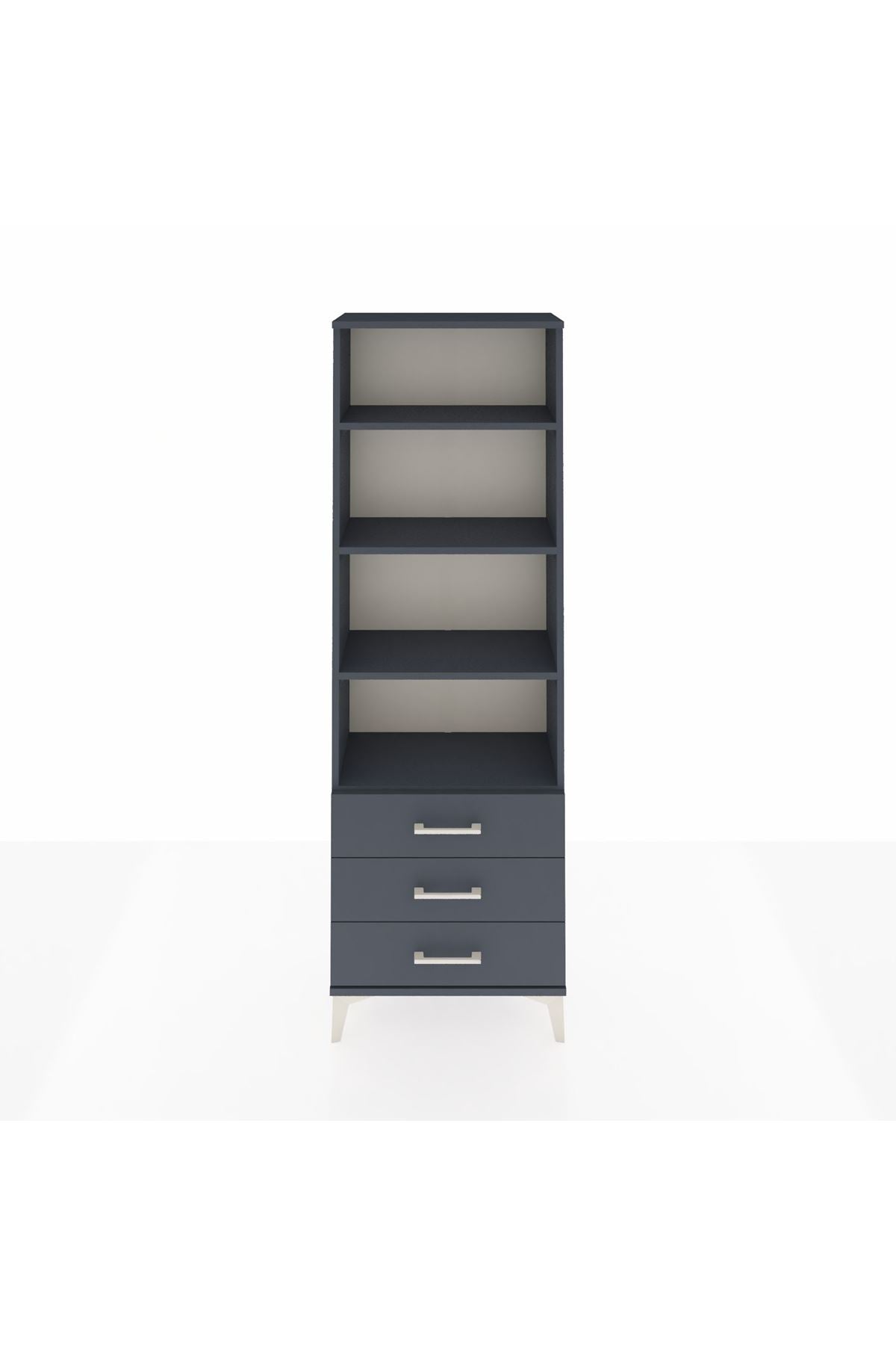 Arges Dolap 4 Raflı 3 Çekmeceli 60x30x182 Antrasit-Antrasit