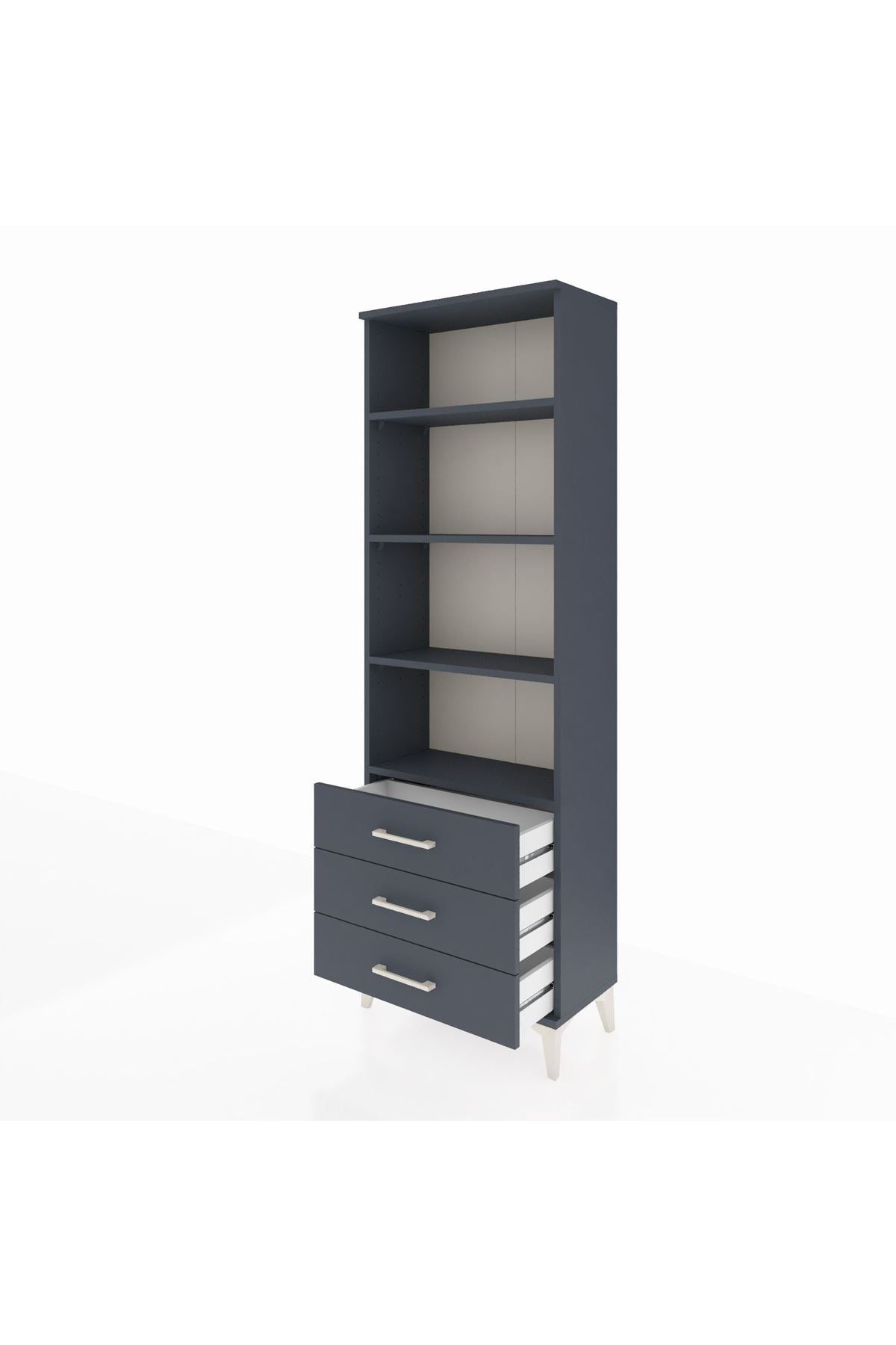 Arges Dolap 4 Raflı 3 Çekmeceli 60x30x182 Antrasit-Antrasit