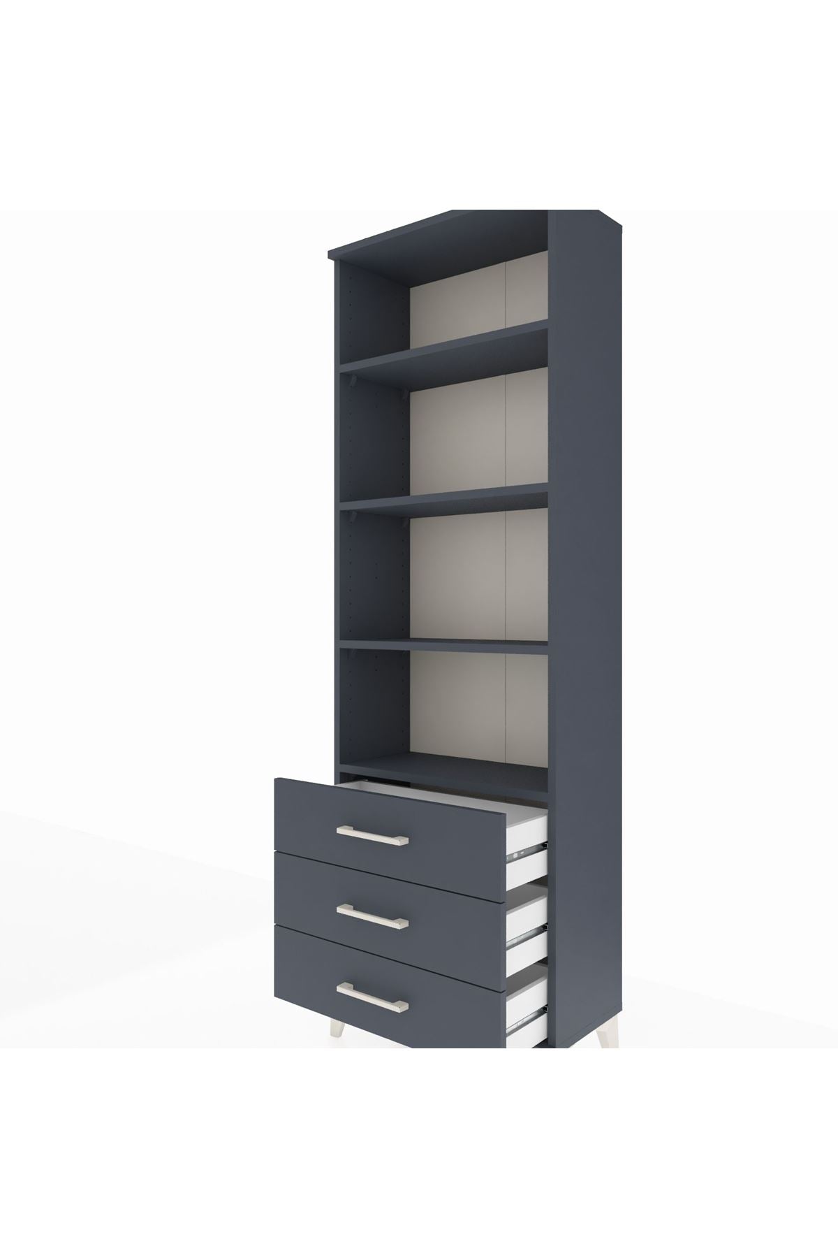 Arges Dolap 4 Raflı 3 Çekmeceli 60x30x182 Antrasit-Antrasit