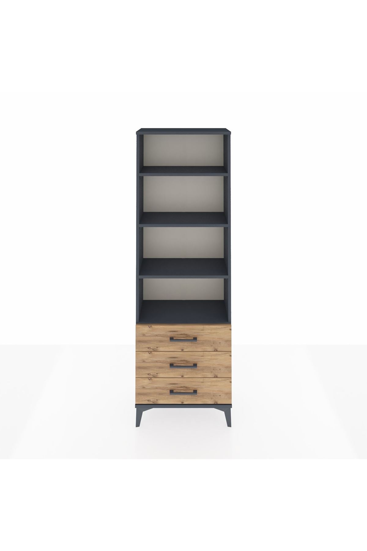 Arges Dolap 4 Raflı 3 Çekmeceli 60x30x182 Antrasit-Çam