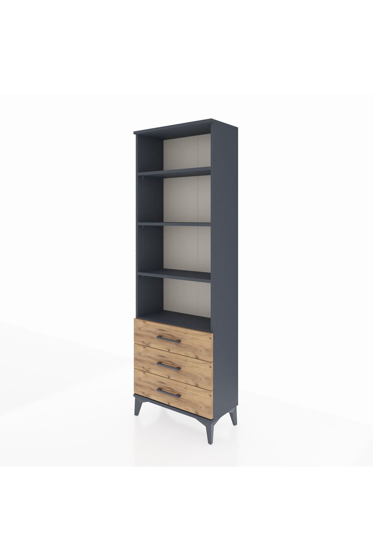 Arges Dolap 4 Raflı 3 Çekmeceli 60x30x182 Antrasit-Çam