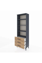 Arges Dolap 4 Raflı 3 Çekmeceli 60x30x182 Antrasit-Çam