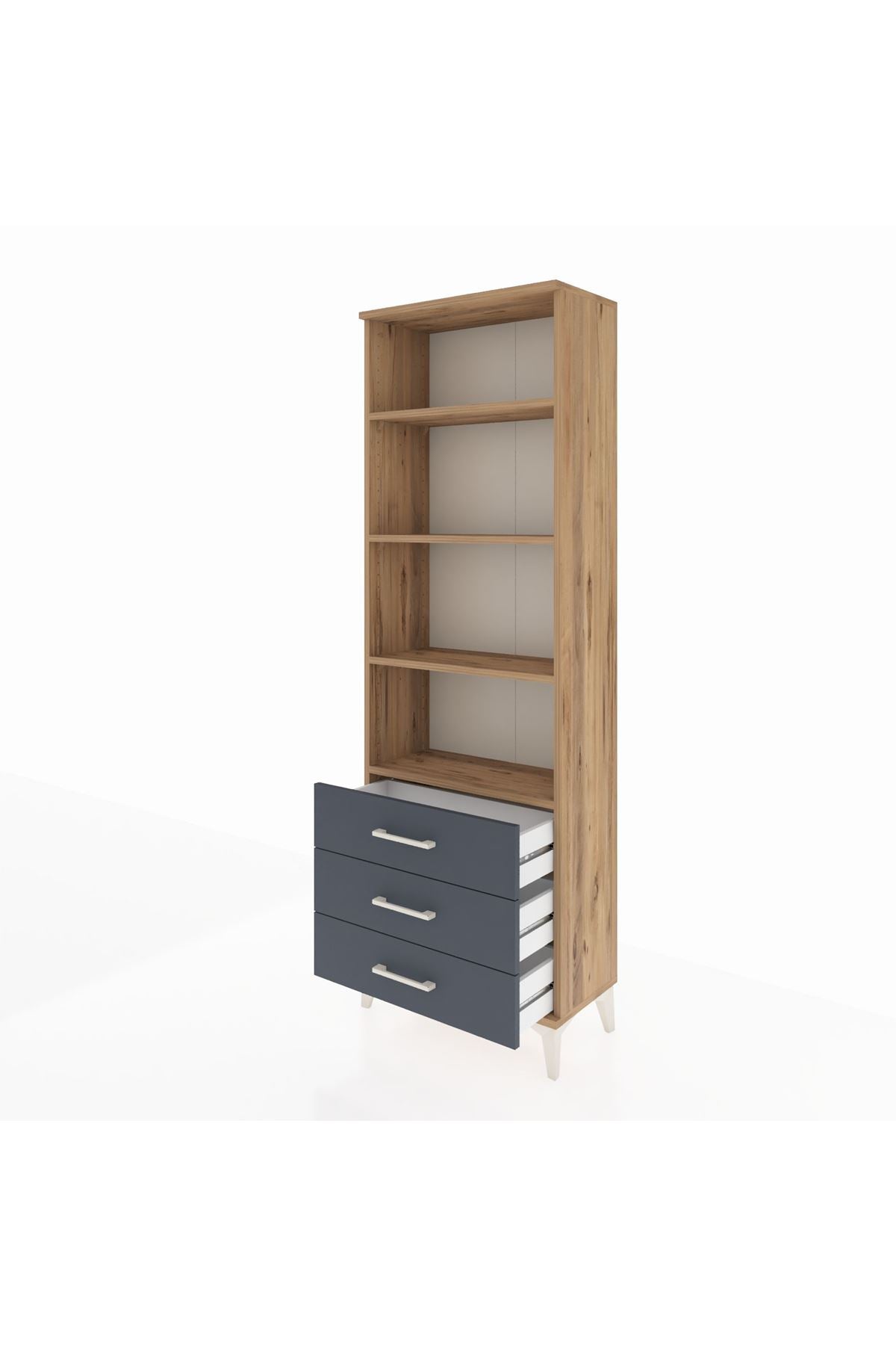 Arges Dolap 4 Raflı 3 Çekmeceli 60x30x182 Çam-Antrasit