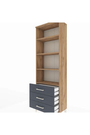 Arges Dolap 4 Raflı 3 Çekmeceli 60x30x182 Çam-Antrasit