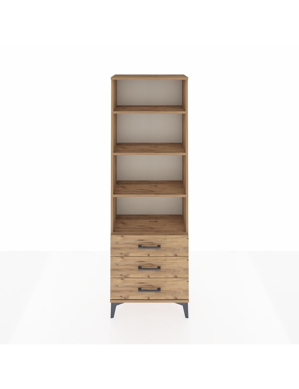 Arges Dolap 4 Raflı 3 Çekmeceli 60x30x182 Çam-Çam