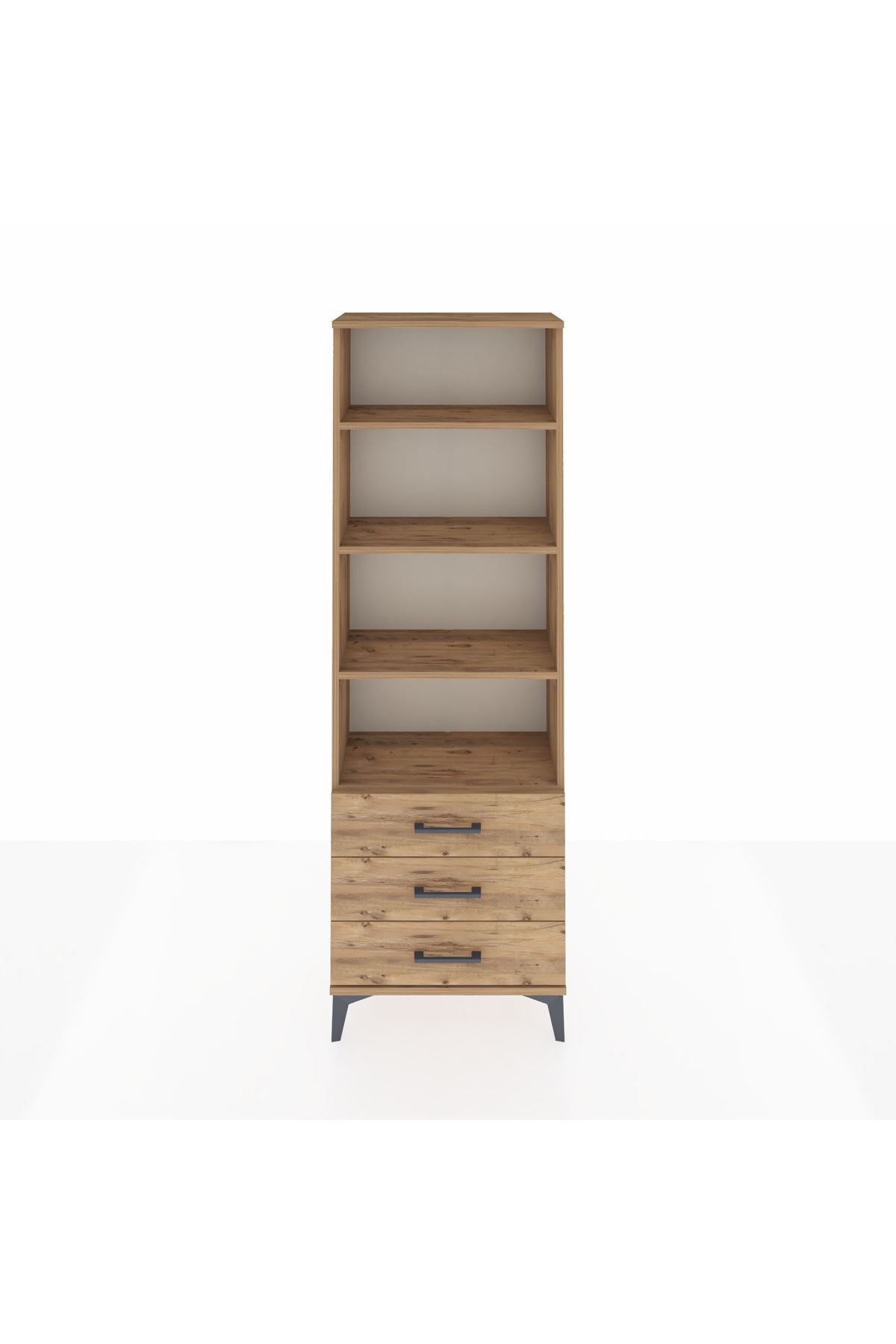 Arges Dolap 4 Raflı 3 Çekmeceli 60x30x182 Çam-Çam