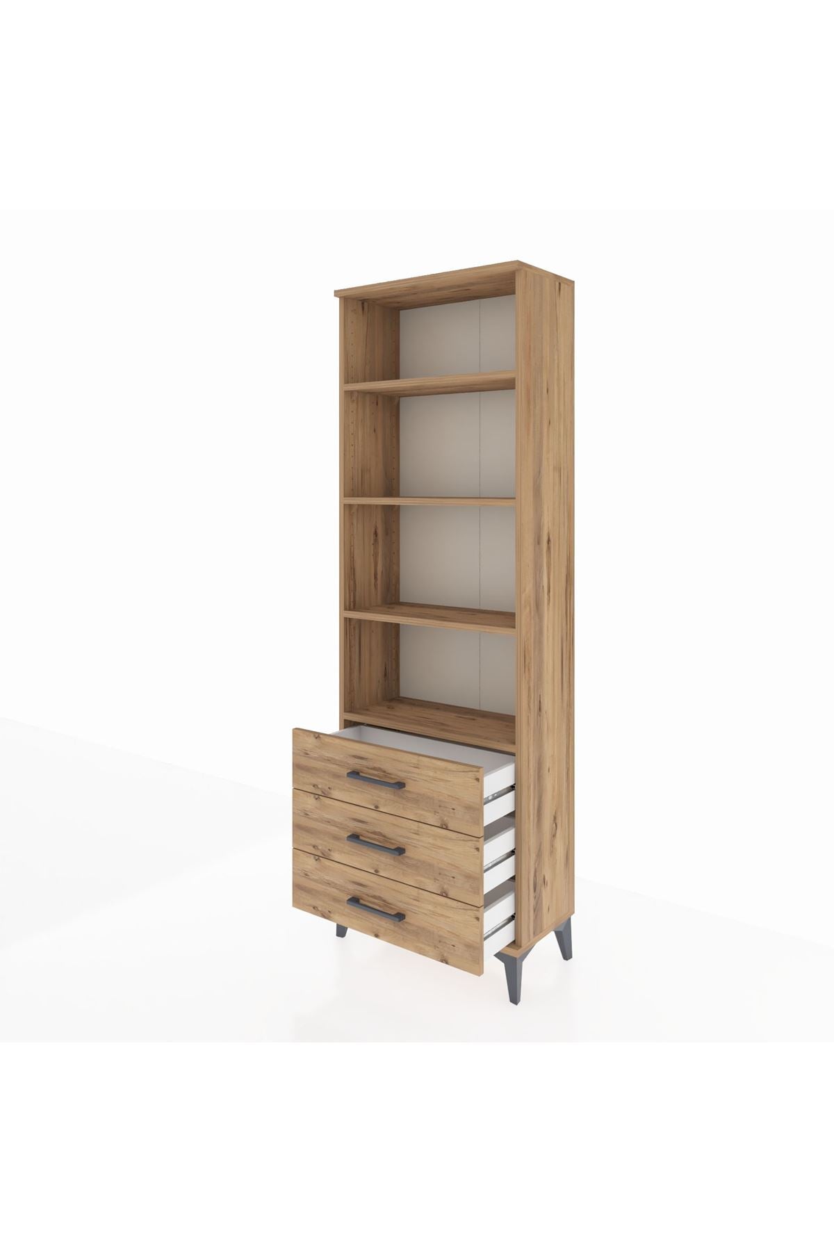 Arges Dolap 4 Raflı 3 Çekmeceli 60x30x182 Çam-Çam