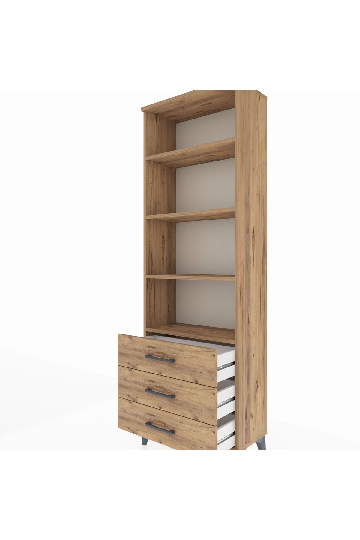 Arges Dolap 4 Raflı 3 Çekmeceli 60x30x182 Çam-Çam