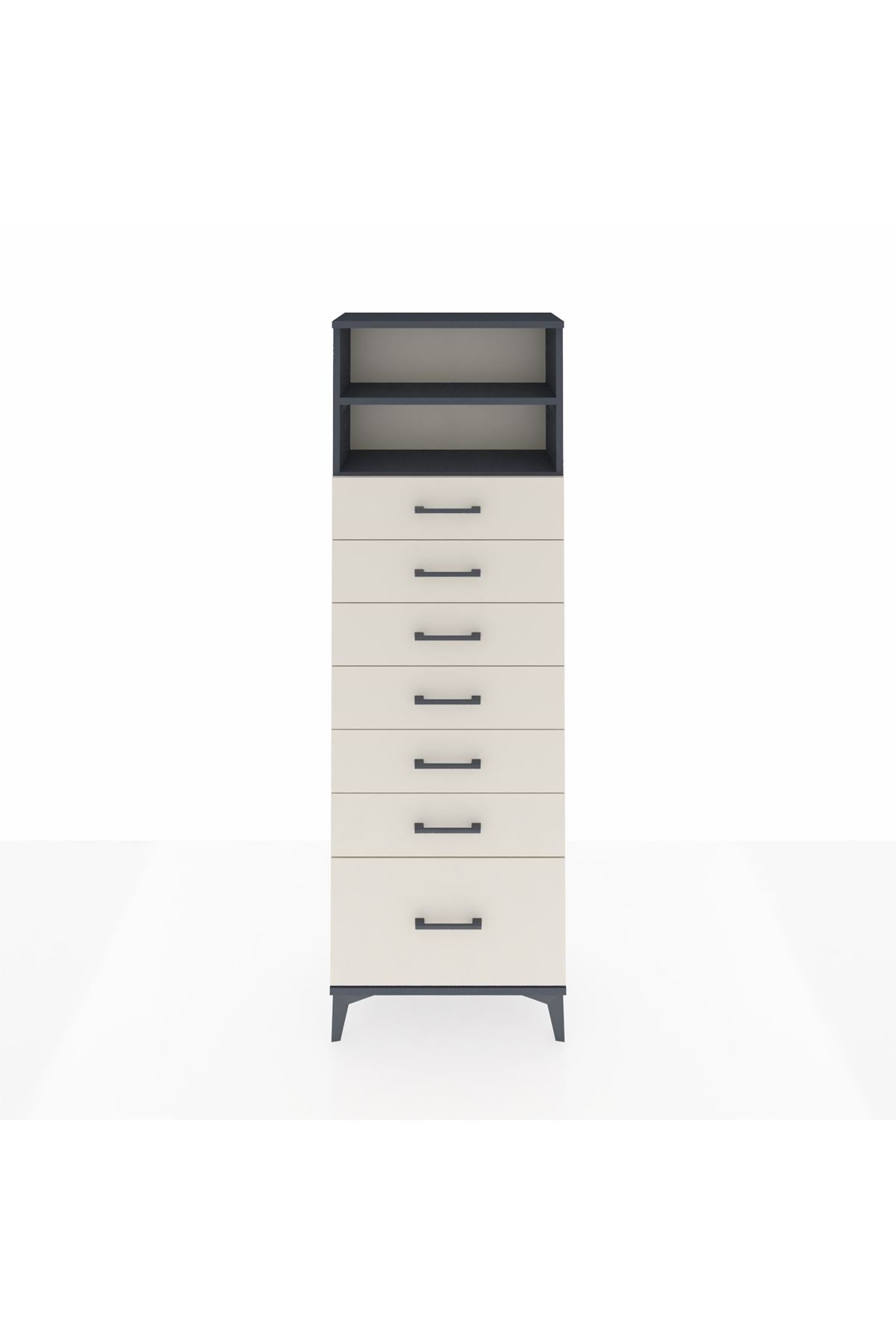 Arges Dolap 2 Raflı 7 Çekmeceli 60x30x182 Antrasit-Aytaşı