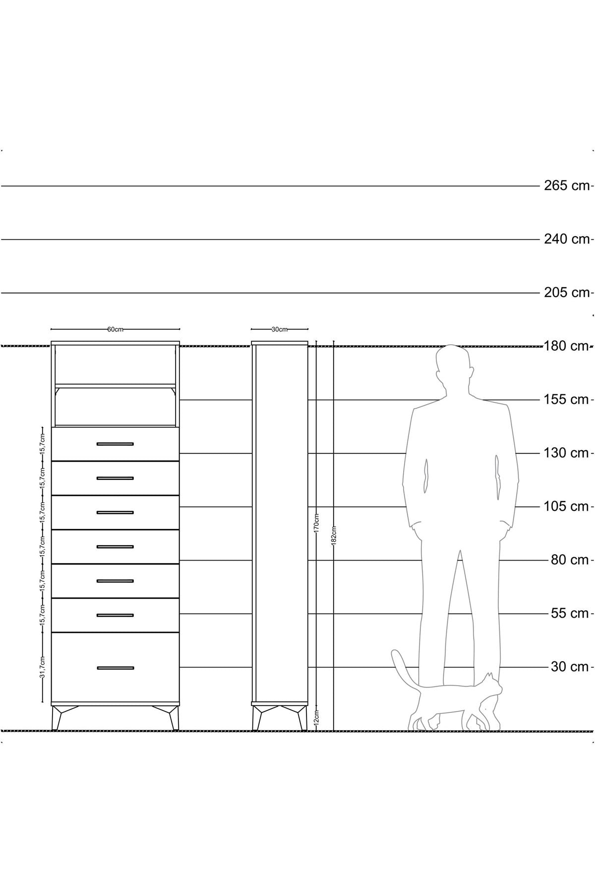 Arges Dolap 2 Raflı 7 Çekmeceli 60x30x182 Aytaşı-Çam