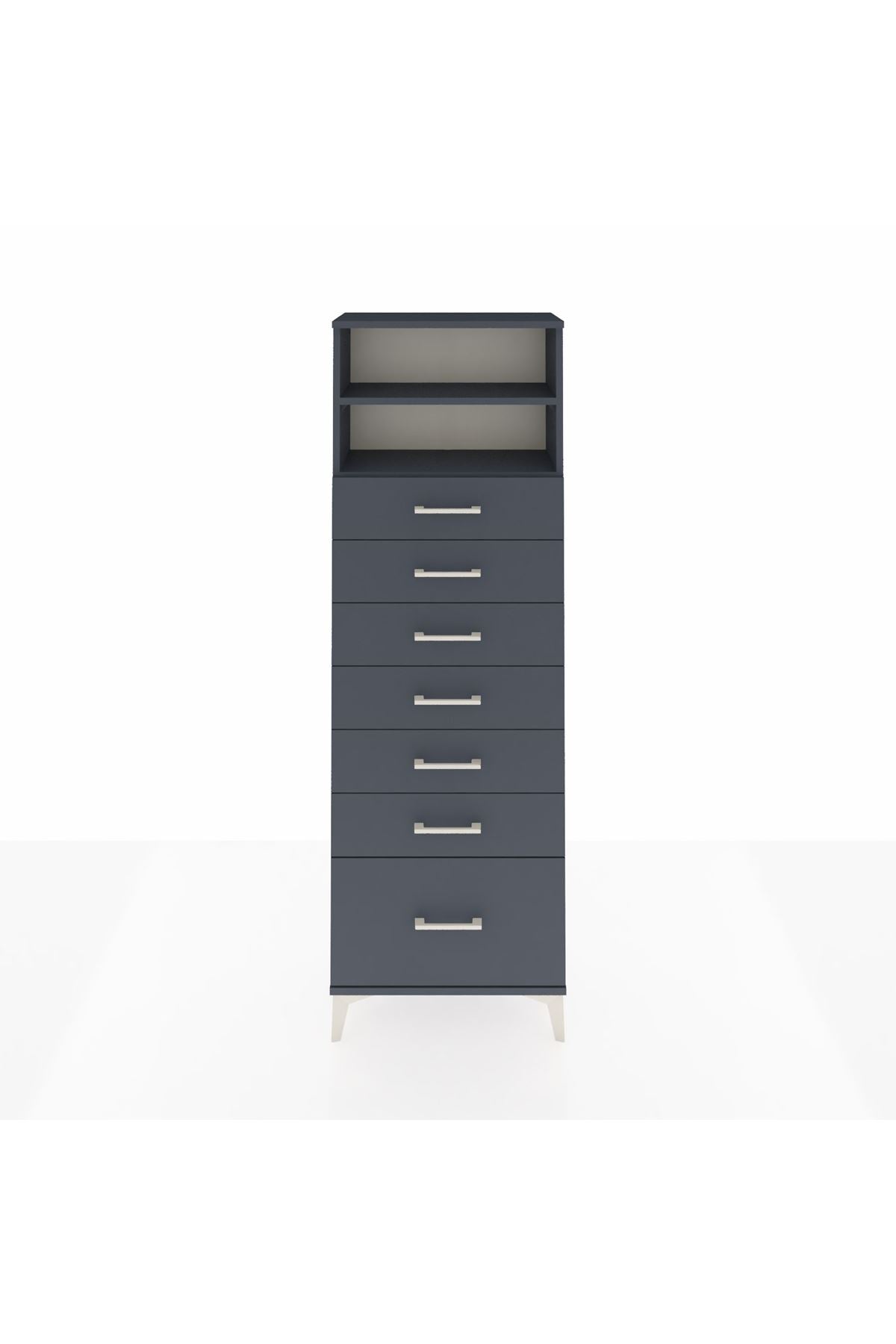 Arges Dolap 2 Raflı 7 Çekmeceli 60x30x182 Antrasit-Antrasit