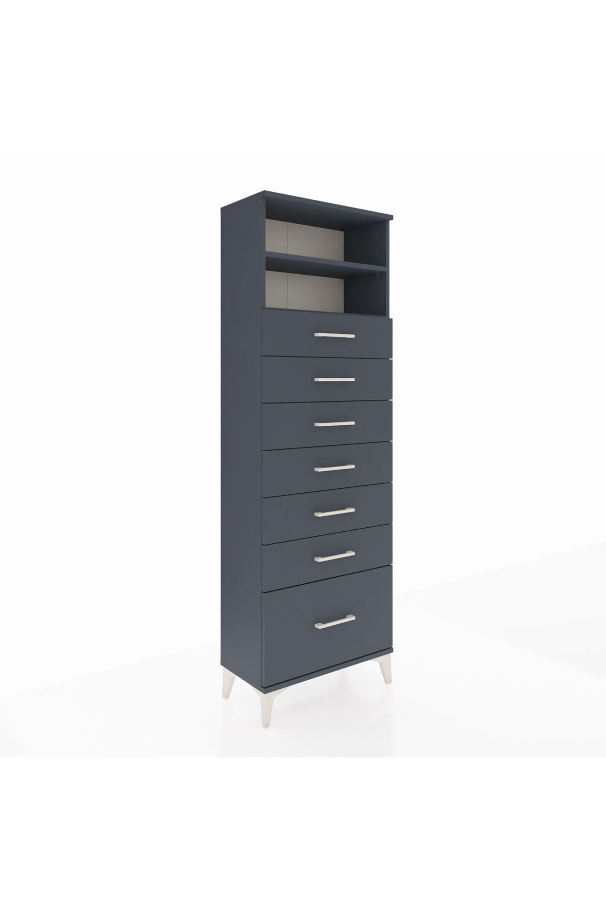 Arges Dolap 2 Raflı 7 Çekmeceli 60x30x182 Antrasit-Antrasit