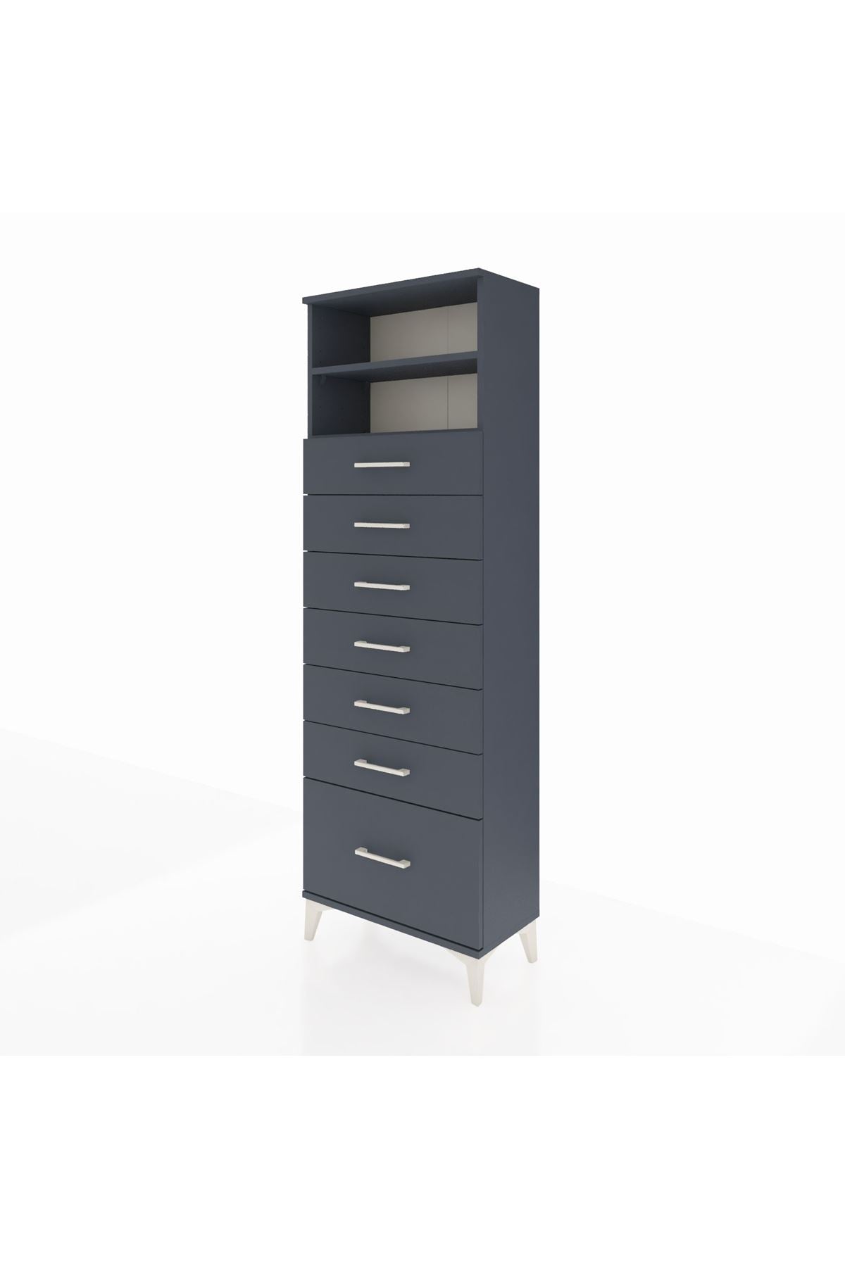 Arges Dolap 2 Raflı 7 Çekmeceli 60x30x182 Antrasit-Antrasit