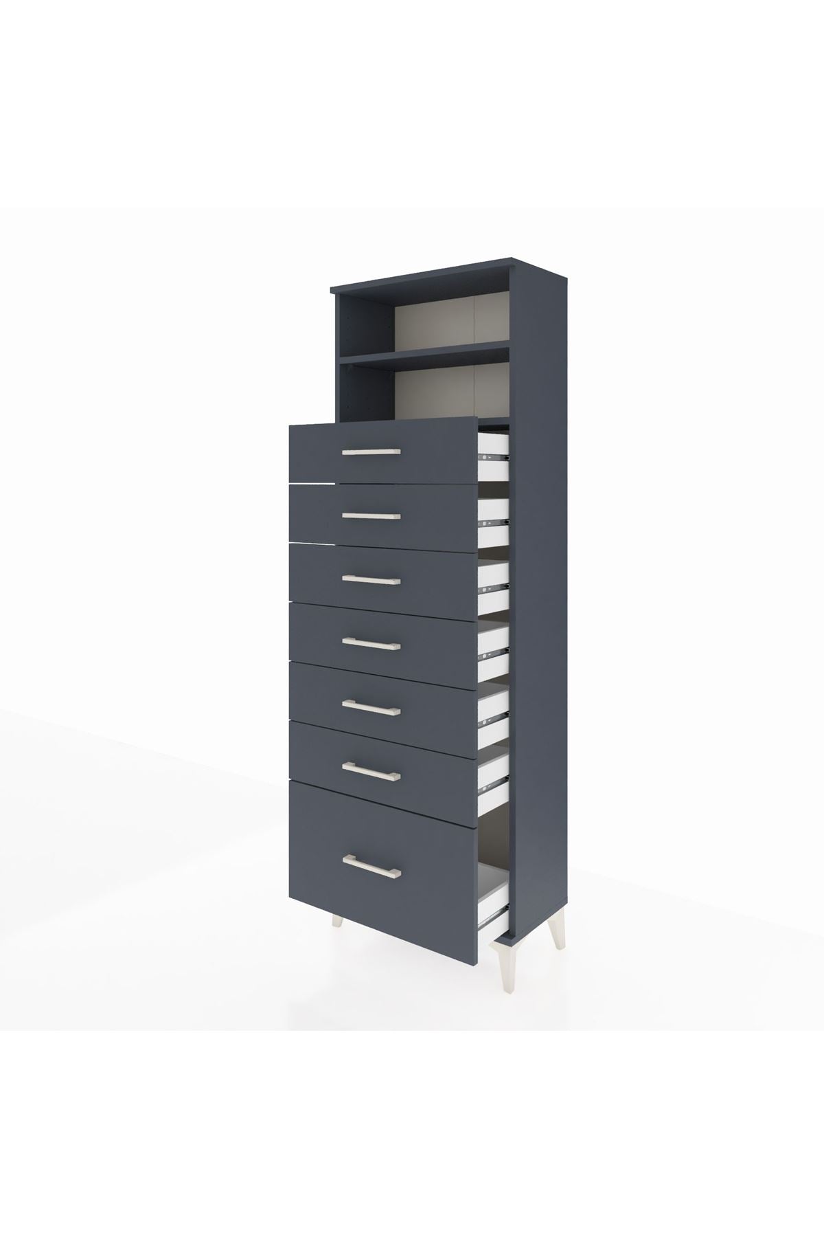 Arges Dolap 2 Raflı 7 Çekmeceli 60x30x182 Antrasit-Antrasit