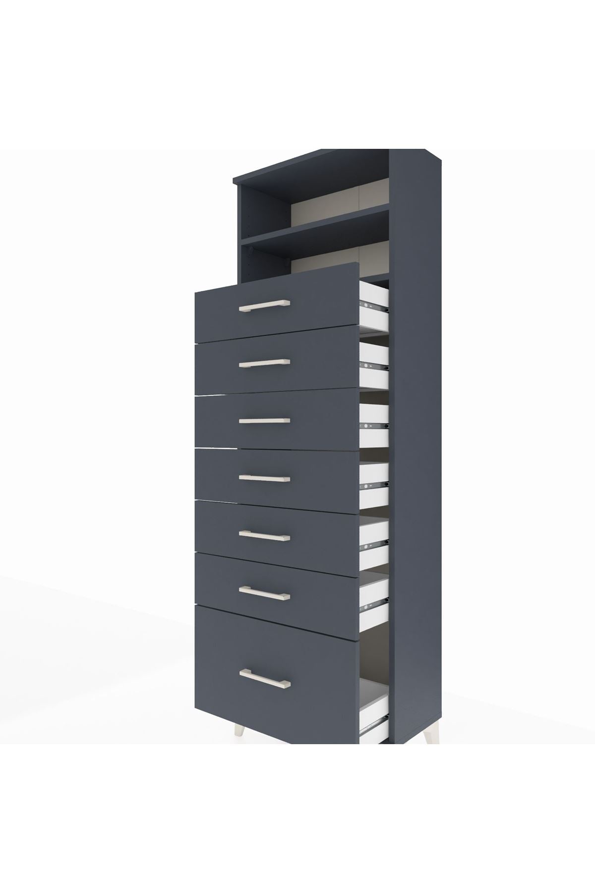 Arges Dolap 2 Raflı 7 Çekmeceli 60x30x182 Antrasit-Antrasit