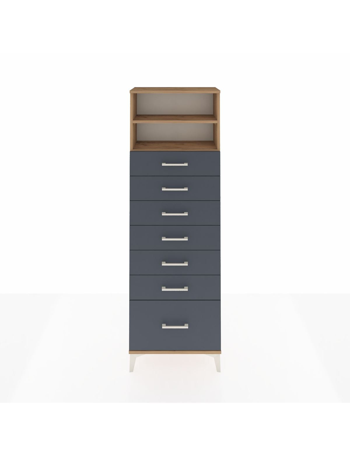 Arges Dolap 2 Raflı 7 Çekmeceli 60x30x182 Çam-Antrasit