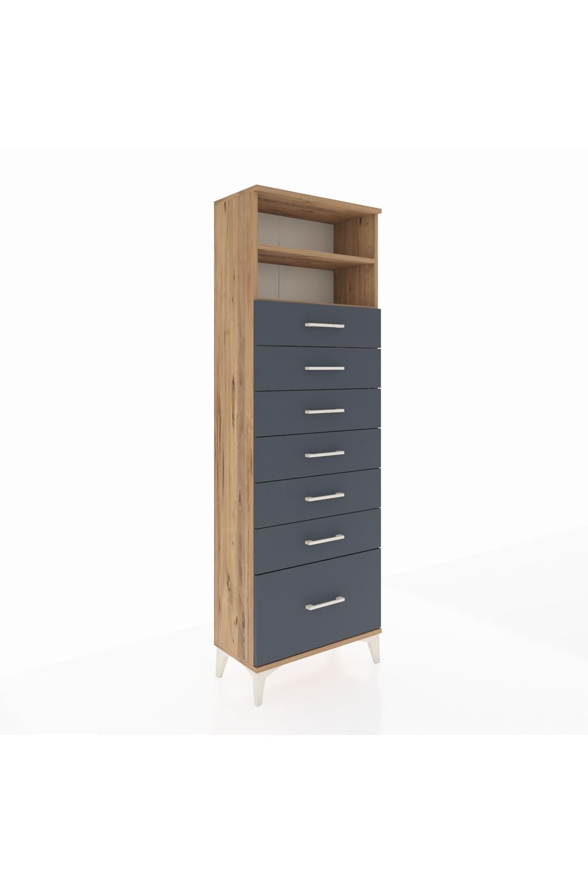 Arges Dolap 2 Raflı 7 Çekmeceli 60x30x182 Çam-Antrasit