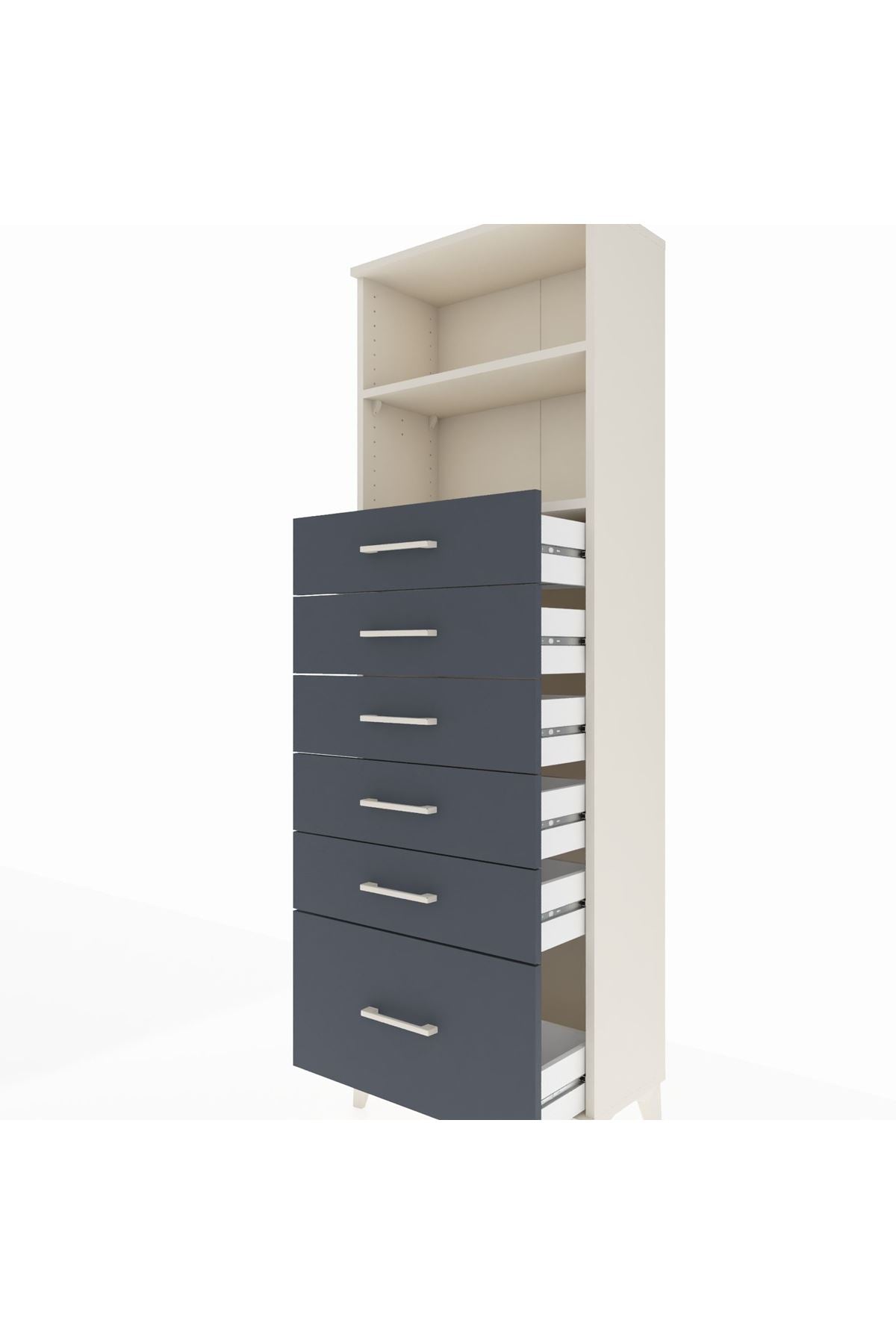 Arges Dolap 2 Raflı 6 Çekmeceli 60x30x182 Aytaşı-Antrasit