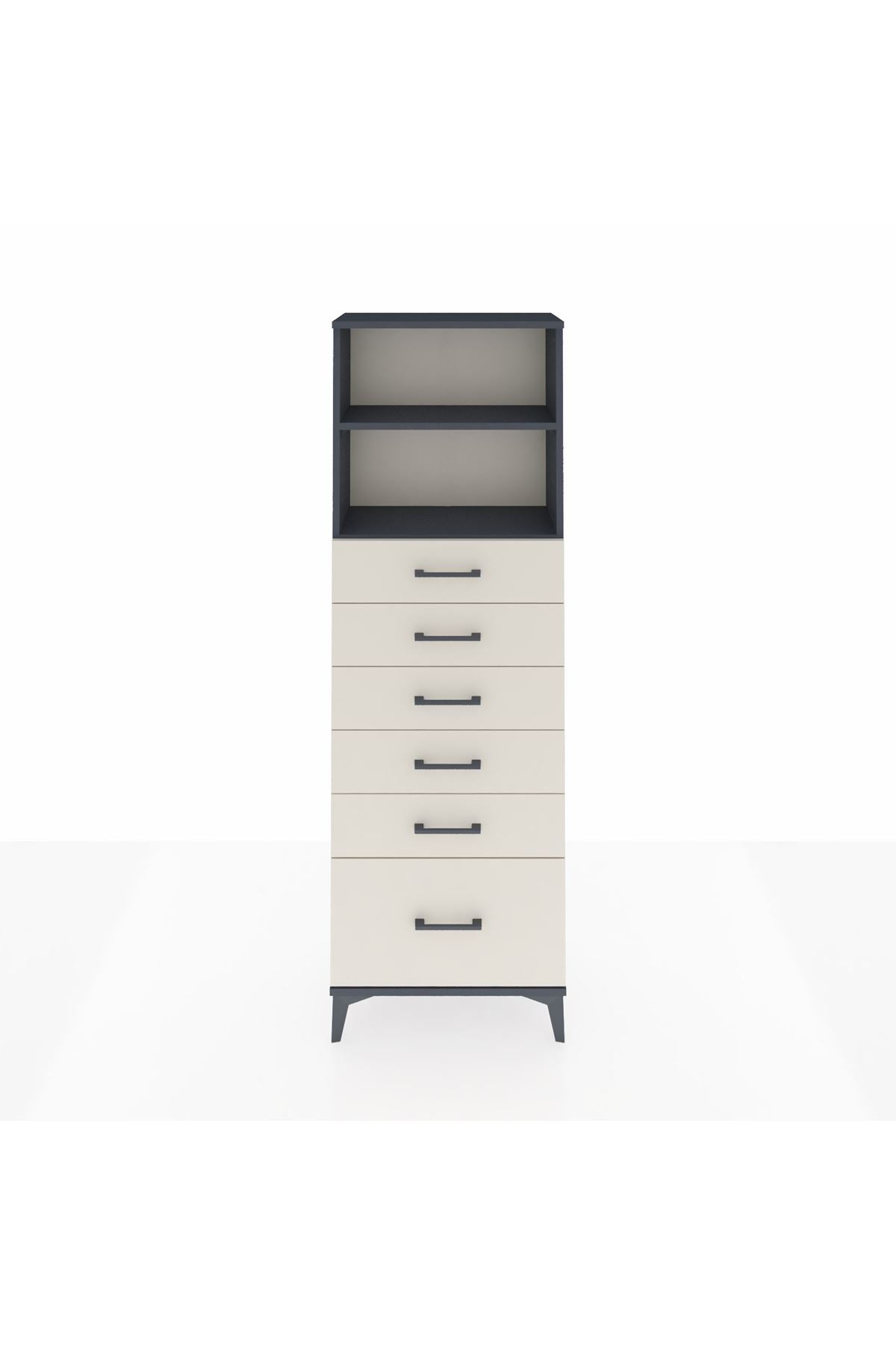 Arges Dolap 2 Raflı 6 Çekmeceli 60x30x182 Antrasit-Aytaşı