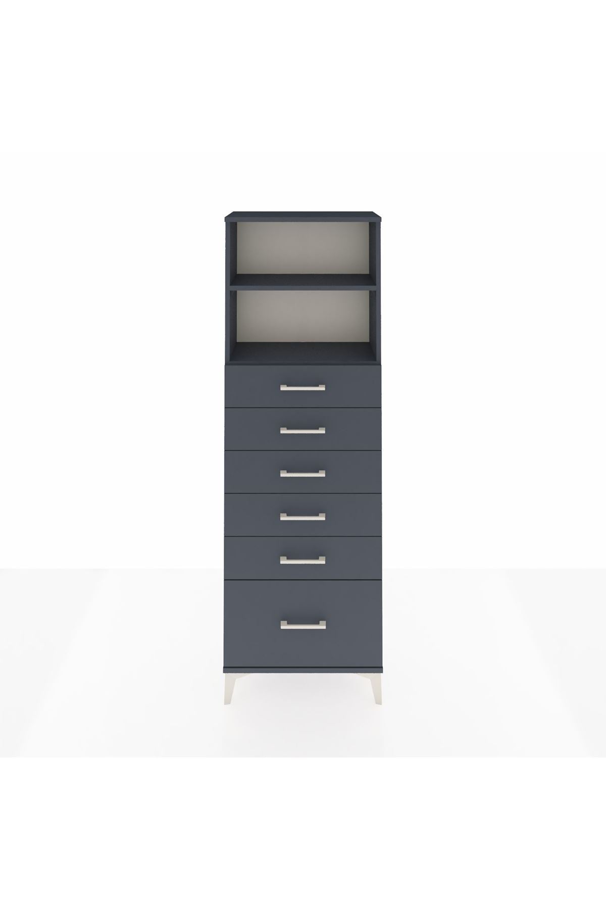 Arges Dolap 2 Raflı 6 Çekmeceli 60x30x182 Antrasit-Antrasit