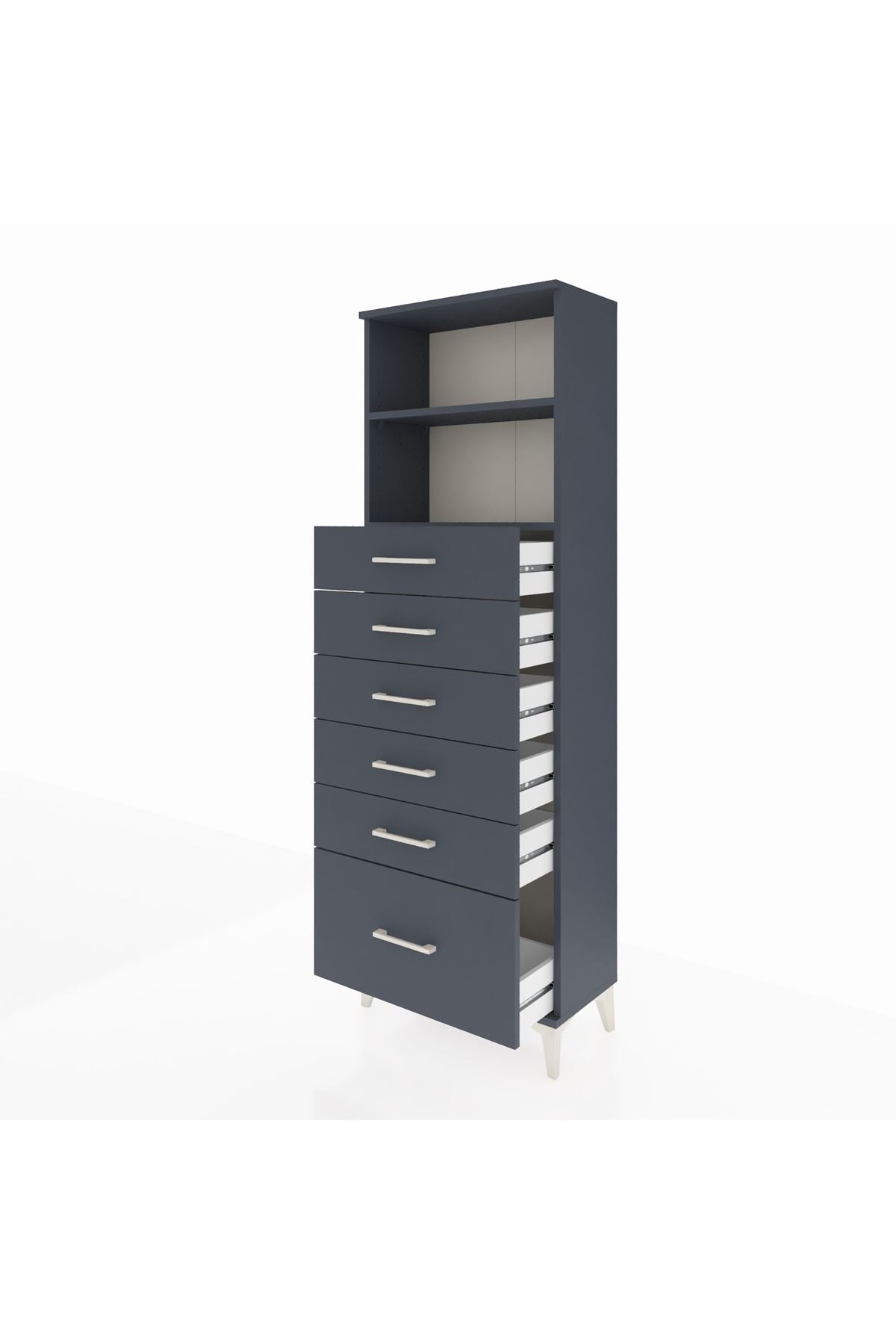 Arges Dolap 2 Raflı 6 Çekmeceli 60x30x182 Antrasit-Antrasit