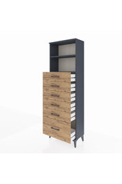 Arges Dolap 2 Raflı 6 Çekmeceli 60x30x182 Antrasit-Çam