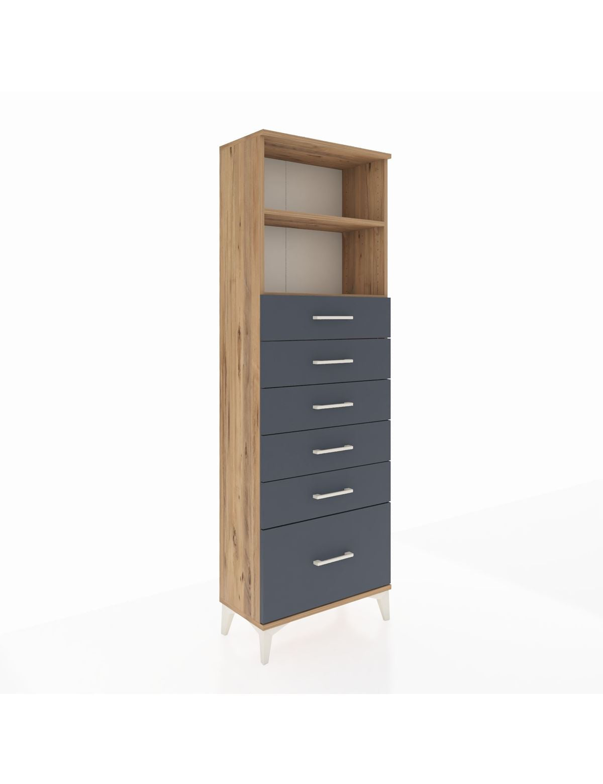 Arges Dolap 2 Raflı 6 Çekmeceli 60x30x182 Çam-Antrasit